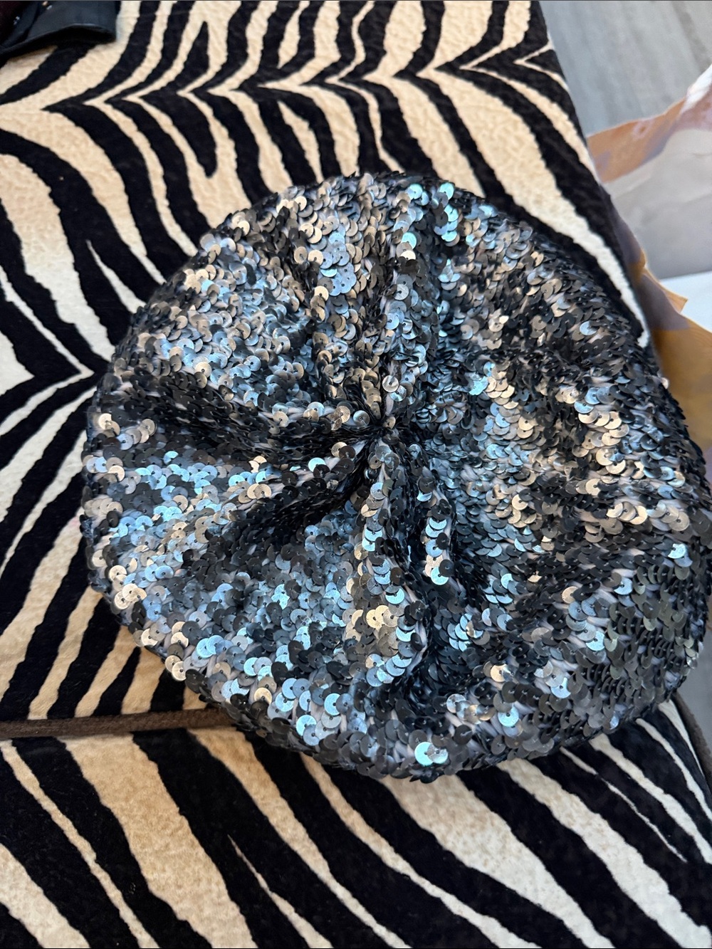 Sequin Beret Hat in Black and Silver - Sparkle Evening Accessory